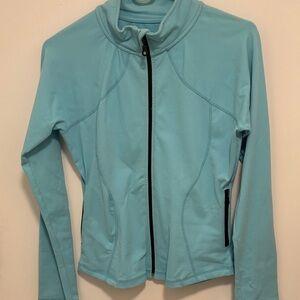 Rese Medium Turquoise Athletic Zip Jacket Black Trim Pockets Tapered Fit